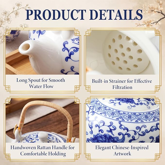 Layhit Japanese Tea Set for Adults, 25.3oz Ceramic Teapot - Image 7