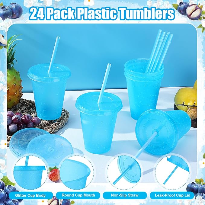 24 Pcs Plastic Tumblers with Lids and Straws, Reusable Cups with Lids Plastic - Image 3
