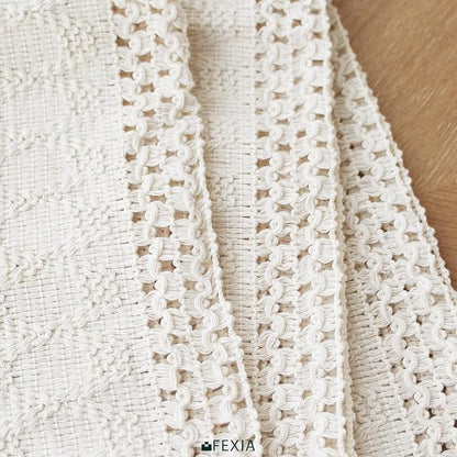 Boho Table Runner with Tassels White - Image 3