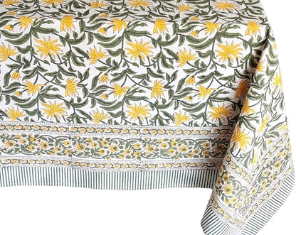 ATOSII 'Noor' 100% Cotton Boho Square Tablecloth, Handblock Floral Print Linen Table Cloth for Dining Table I Tabletop I Parties/Outdoor I Wedding I Spring/Summer (60" X 60")