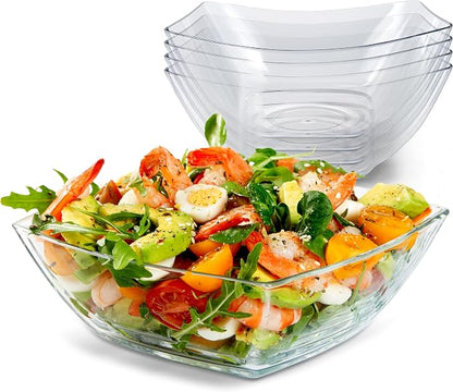 64oz Clear Plastic Serving Bowls Large Disposable Candy Dishes, Square Plastic by StockYourHome