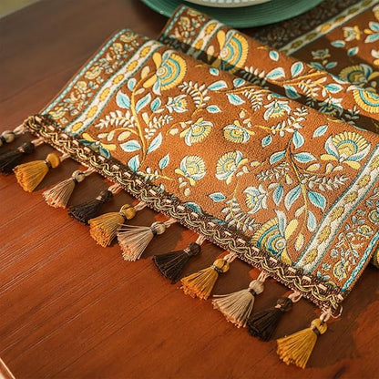 13×72 Inch Table Runner, Retro-Luxury Tassels Series for Kitchen Dining Table Holiday Decoration (Coffee Branch)