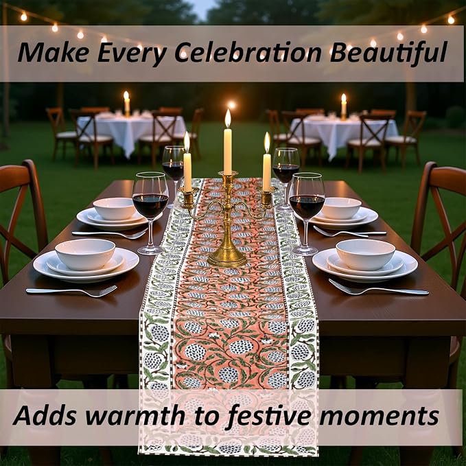 Dark Salmon Hand Block Print 100% Cotton Table Runner 16x90 Inch | Perfect - Image 8
