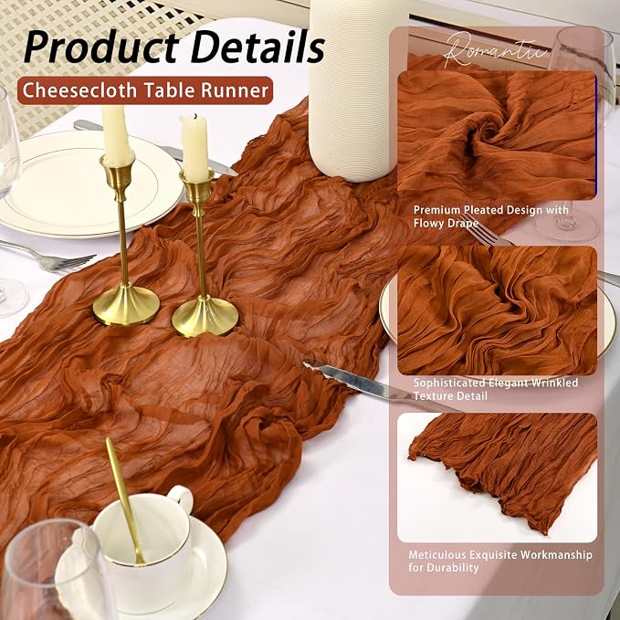8 Pack Terracotta Cheesecloth Table Runner 17x108 inch Boho Gauze Cheese Cloth - Image 4
