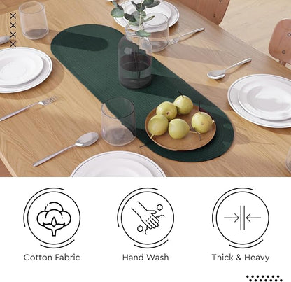 Encasa XO Dining Table Runner, Handmade Ribbed Cotton 12"x36" Dark Green | 100% - Image 4
