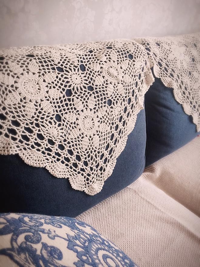 Cotton Handmade Crochet lace Table Runners Square Tablecloth Doilies Doily - Image 5
