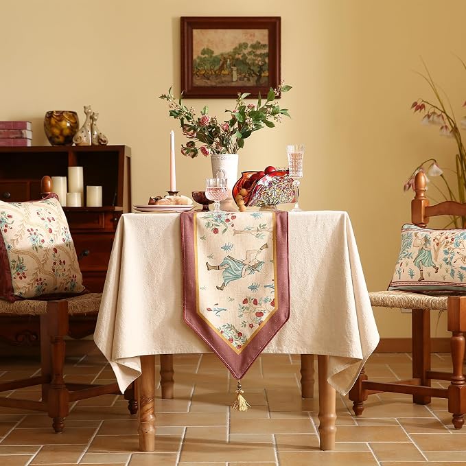 patdrea Designer Idyll Linen Table Runner, Vintage Beige Farmhouse - Image 2