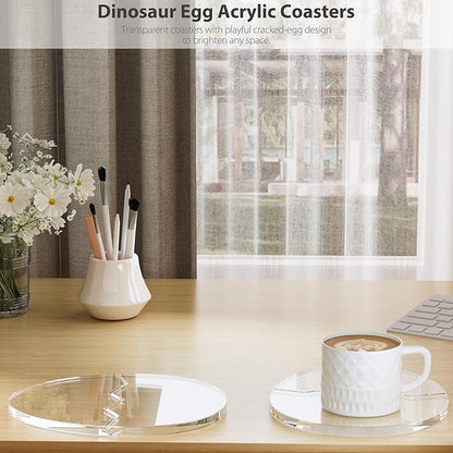 Acrylic Coaster Decorative Plates,2Pcs/Set Office Desk Accessories, Clear Dinosaur Egg Shape Coffee Cup Decor, Perfect for Tabletop Protection and Display.