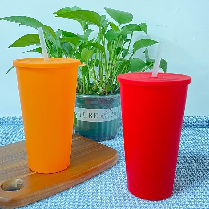 32 oz Cups with Lids and Straws Reusable set of 8, Pastel Rainbow | Iced Tea - Image 6