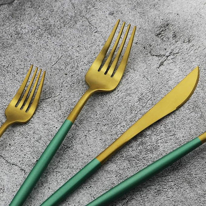 Green Handle Matte Gold Silverware, Gugrida 5-Piece 18/10 Stainless Steel - Image 8