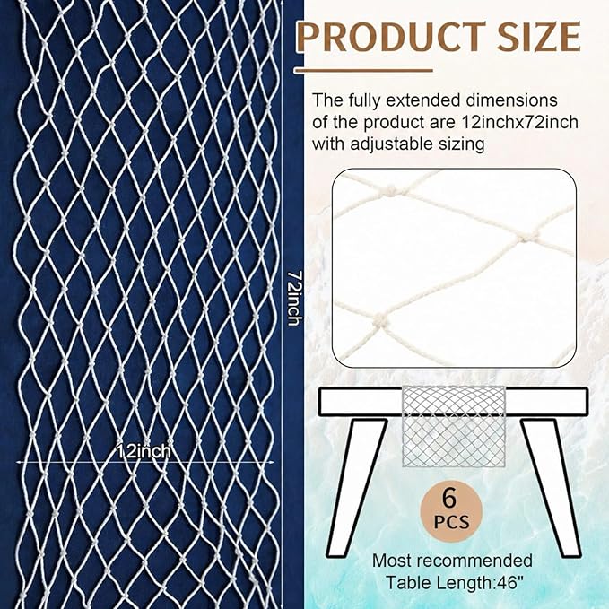 SATINIOR 6 Pcs 12 x 72'' Fishing Net Table Runner Party Decoration, Natural | - Image 3