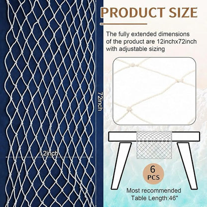 SATINIOR 6 Pcs 12 x 72'' Fishing Net Table Runner Party Decoration, Natural | - Image 3