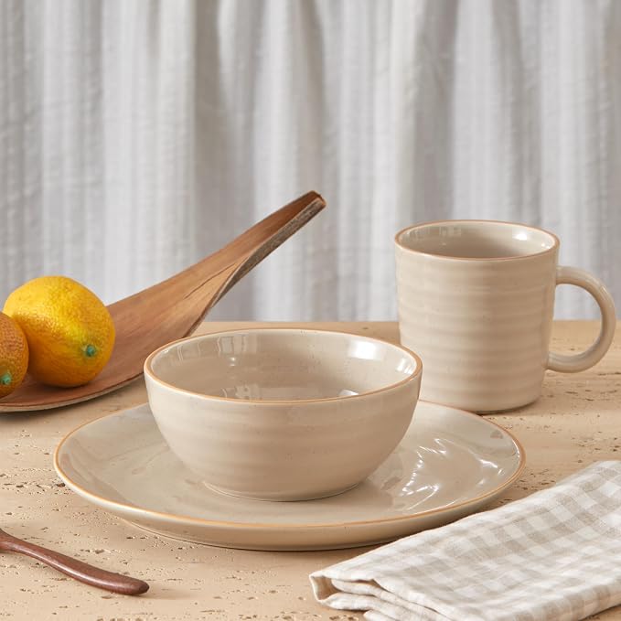 Bico Light Beige 24oz Stoneware Cereal Bowls Set, Microwave and Dishwasher Safe - Image 5