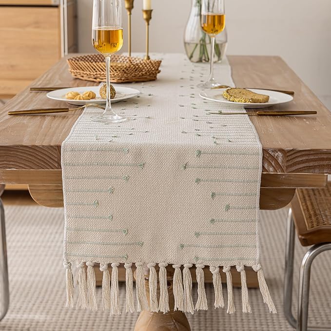 Joyfol Day Boho Table Runner, Farmhouse Stripe Cotton Table Runners by JoyfolDay