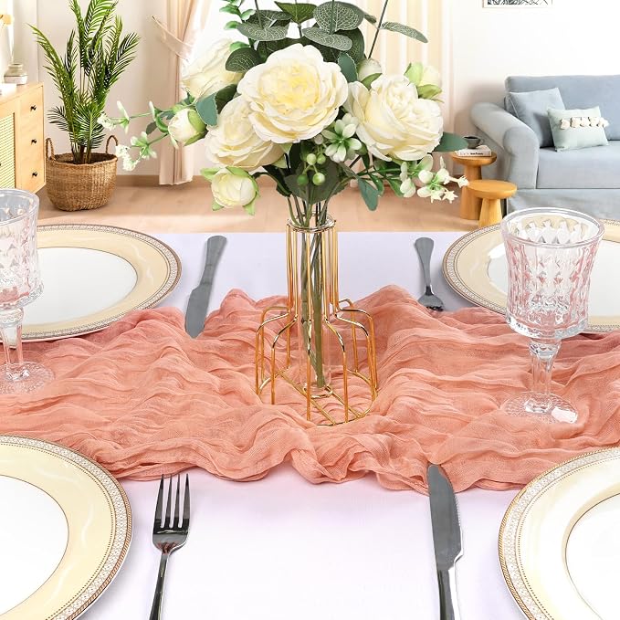 6 Pack 10Ft Peach Cheesecloth Table Runner 23 x 120 Inch | Gauze Rustic Boho - Image 4