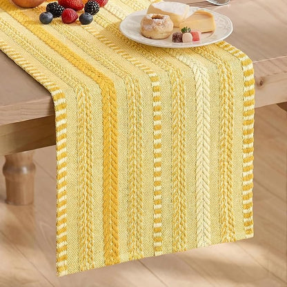 Artoid Mode Yellow Farmhouse Stripe Braided Table Runner 12x72 Inch | Holiday by ArtoidMode