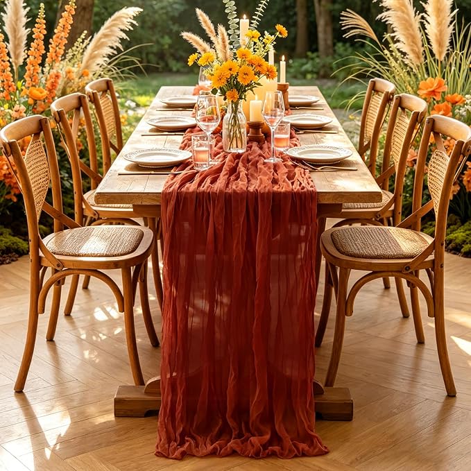 Fall Table Runner, 10FT Thanksgiving Terracotta Cheesecloth Table Runner - Image 8