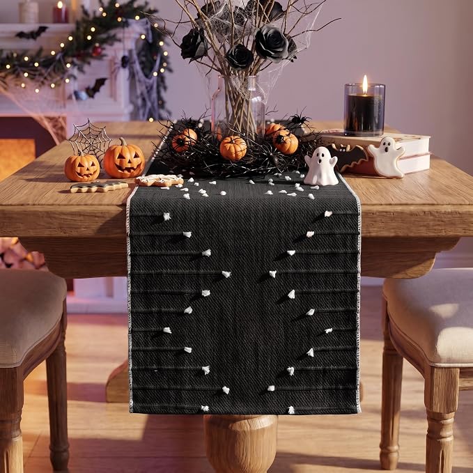 Artoid Mode Black Farmhouse Rustic Cotton Woven Table Runner, Seasonal by ArtoidMode