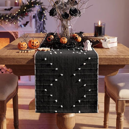 Artoid Mode Black Farmhouse Rustic Cotton Woven Table Runner, Seasonal by ArtoidMode