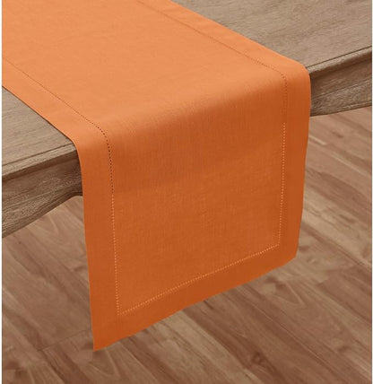 Solino Home 100% Pure Linen Table Runner Pumpkin Hemstitch, 14 x 144 in | - Image 2