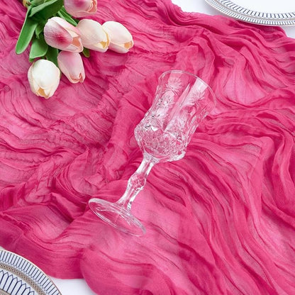 3Pcs Hot Pink Cheesecloth Table Runner Wedding Baby Shower Home Decor | 35x120 - Image 4