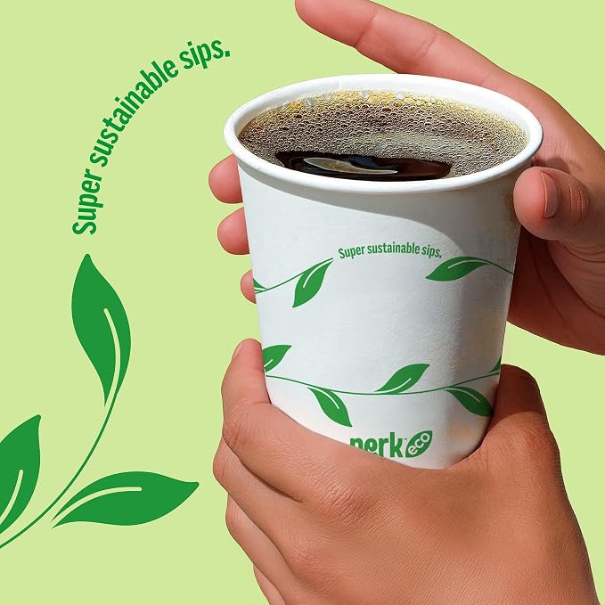 Perk Eco 10 Oz Compostable Paper Hot Cups, Disposable Coffee Cups - Image 5
