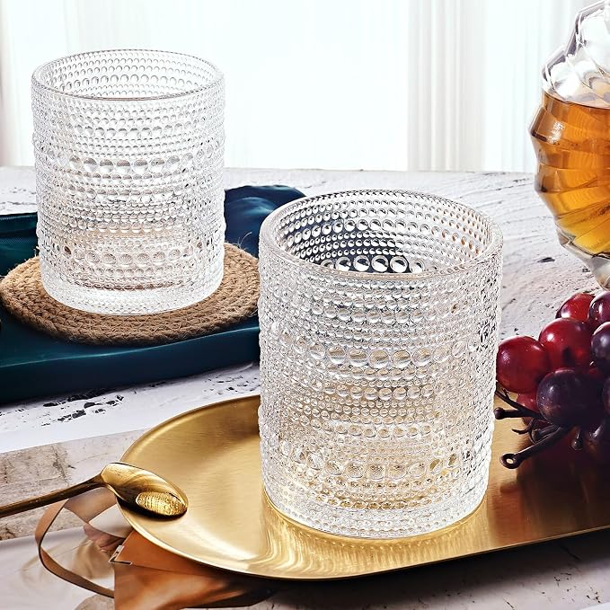 OPAYLY hobnail Drinking Glasses Old Fashion Glass 10oZ rocks glasses Set of 4 - Image 7