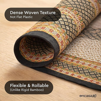 Encasa XO Woven Black Placemats Set of 4 – 12" x 17" | Handwoven Madurkathi Grass Table mats for Dining Table, Kitchen & Outdoor Decor | Durable & Heat‑Resistant
