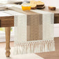 Macrame Style Bicolor Stitching Table Runner 14x48in Brown | Woven Boho Table by ZEEMARTONLINE