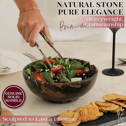Gusto Nostro 8" Luxury Black Marble Decorative Bowl for Coffee Table - Elegant Decorative Fruit Bowl for Kitchen Counter - Heavy Stone Entryway Catch All for Keys, Potpourri Holder Centerpiece, Medium