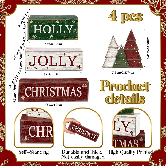 Moucuny 4 Pcs Christmas Table Decorations Rustic Christmas Tree Stacked Wooden - Image 3