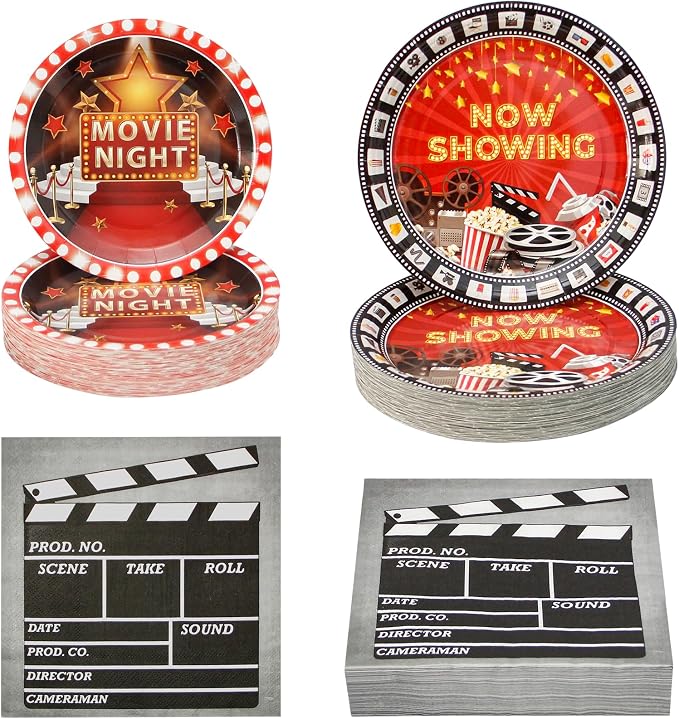 180Pcs Movie Night Party Supplies Paper Plates and Napkins Serve 60 | by Hpscdyo