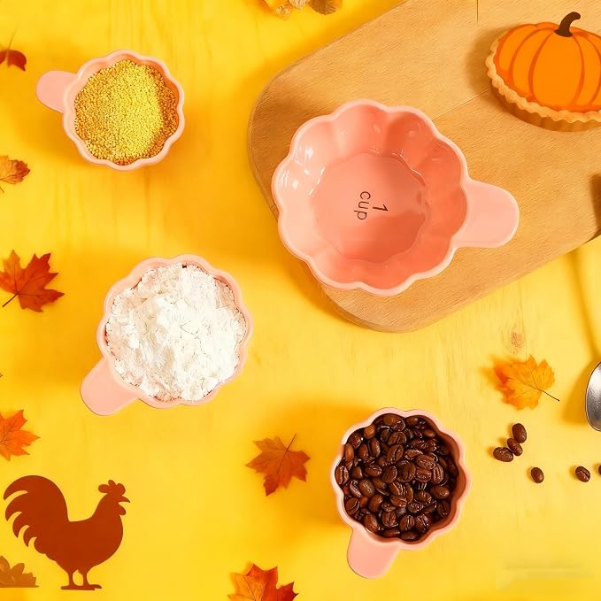 Pumpkin Ceramic Measuring Cups, 4-Piece Set, ⅓ & ¼ Cup Sizes, Baking & Cooking - Image 4
