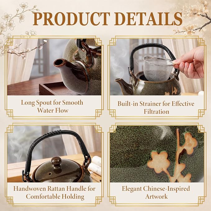 Layhit Japanese Tea Set with Teapot and 6 Cups, 20 oz Ceramic Asian Tea Set - Image 6
