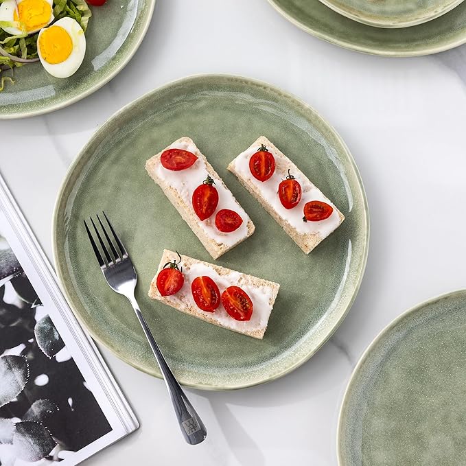 AmorArc Ceramic Dinner Plates Set of 6, 10.5 Inch Handmade Reactive Glaze Stoneware Plates, Rustic Shape Dinnerware Dish Set for Kitchen, Microwave & Dishwasher Safe, Scratch Resistant