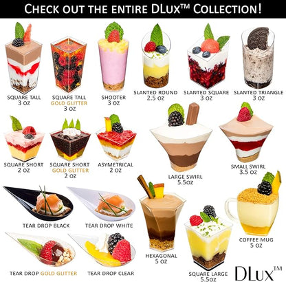 DLux 100 4-in Tear Drop Mini Appetizer Plates, Reusable White Plastic Spoons - Desserts and Appetizers Dishes Serving Plate - Asian Spoon Set, Small Catering Dessert Tasting Cups - with Recipe Ebook