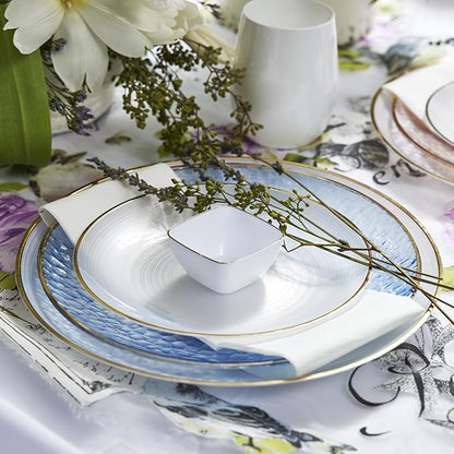 R-kay 100 Pack Blue Plastic Plates - 6 Inch Hammered With Gold Rim, Sturdy, Durable And Extra Heavy duty Blue Dessert Plates Disposable - Ideal For Appetizer And And For Desserts.