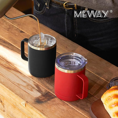 MEWAY 12oz Coffee Mug With Handle and Sliding Lid, Stainless Steel Travel - Image 7