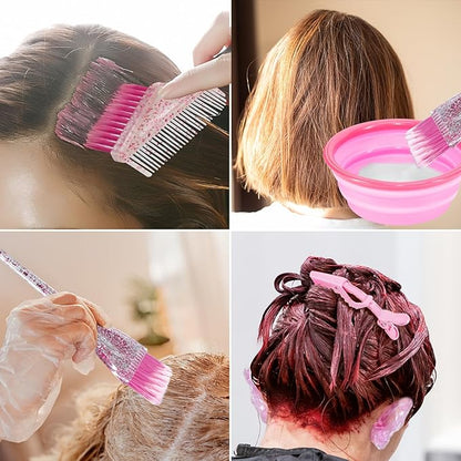 11pcs Hair Coloring Kit - Professional Salon Tools for DIY Mixing, Includes Clips, Bowl, Dye Brush, Earmuffs - Perfect for Bleaching and Dye