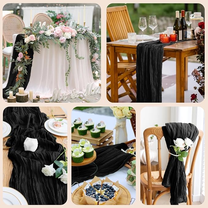 Cheesecloth Table Runner 10FT 4Pcs Black Boho Gauze Sheer Runners | Cheese - Image 7