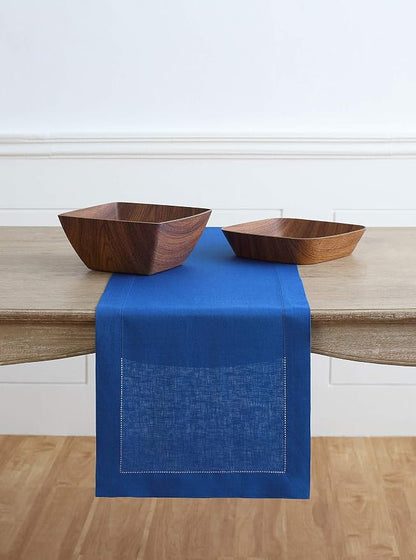 Solino Home 100% Pure Linen Table Runner Royal Blue Hemstitch, 14 x 156 in | by SolinoHome