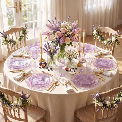 Rubtlamp 60Pcs Clear Purple Gold Plastic Plates, Hammered Plastic Plates - Image 7