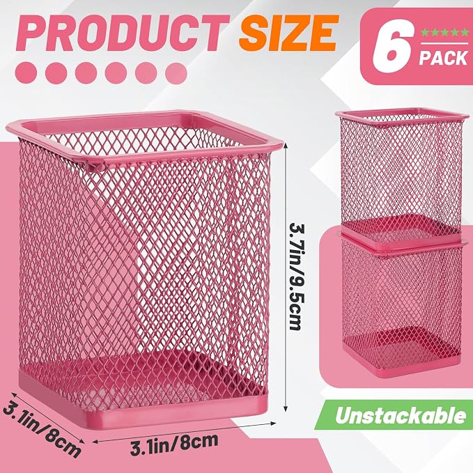 Segarty Pen Cup, 6 Pack Square Dark Pink Pen Holder - Image 2