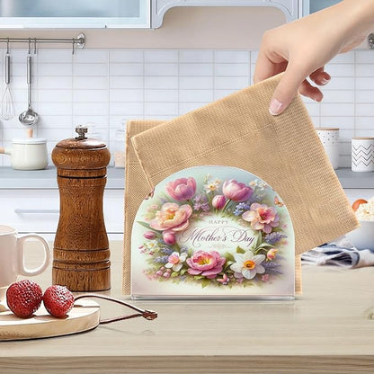 Napkin Holder Tulip Mother's Day Butterfly Crystal Clear Acrylic Napkin Holders, Paper Napkin Holder Dining Table Dispenser for Kitchen Restaurant Home Decor Bar Accessories