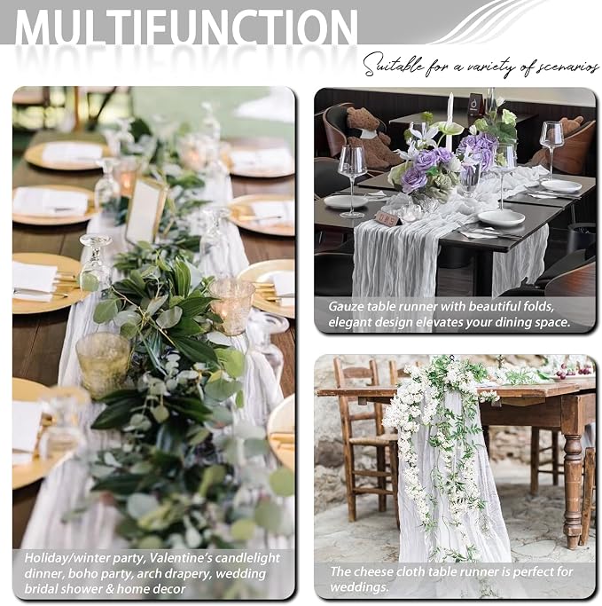 8 Pack White Cheesecloth Table Runner 17x108 inch Boho Gauze Cheese Cloth Table - Image 8