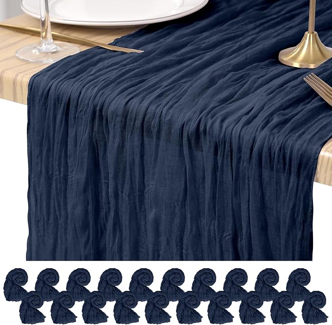 Pesonlook Cheesecloth Table Runner Navy Blue, 20 Pack 17.7x108 inch, Long | by Pesonlook