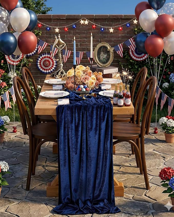 Velvet Table Runner 29x120 Inch Navy Blue Luxury Retro Soft Fabric Cloth | 10ft by SoarDream