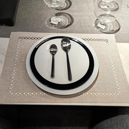 Placemats Set of 6 for Dining Table with Hollow Edge Design- Table Mats 12x 18 Inch, Cloth Place mats Machine Washable (Beige 6pcs)