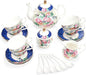 fanquare 21-Piece Blue Lace Porcelain Tea Set, China Coffee Cup and Saucer Set by fanquare