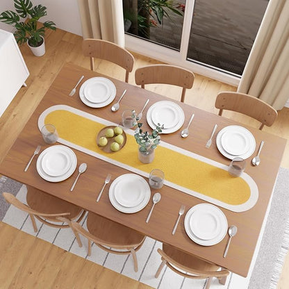 Encasa XO Dining Table Runner, Handmade Ribbed Cotton 12"x54" Yellow & Off White - Image 4